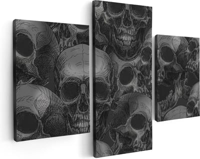 Artaza Canvas Schilderij Drieluik Schedels - Doodshoofden - Doodskoppen - 90x60 - Foto Op Canvas - Canvas Print