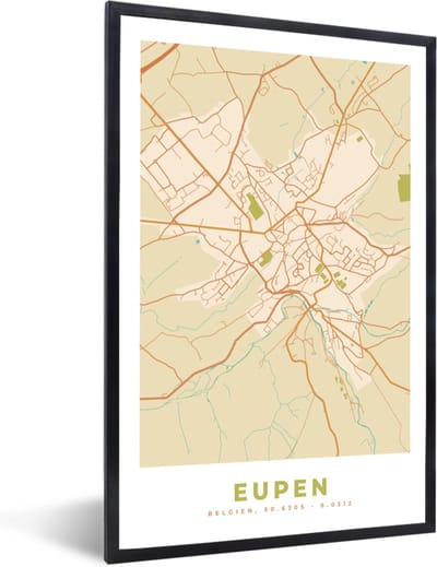 Fotolijst incl. Poster - Stadskaart - Plattegrond - Kaart - België - Eupen - 40x60 cm - Posterlijst