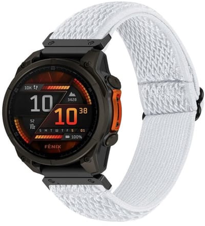 By Qubix - Geschikt voor Garmin bandje - 26mm Quickfit - Elastische Solo Loop nylon bandje - Wit - Geschikt voor Garmin Epix Pro Gen 2 (51mm) / Quatix 7X / 6X & Tactix 7 (pro)