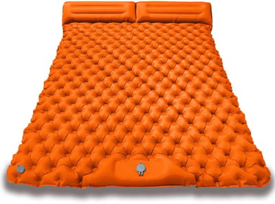 Opblaasbaar luchtbed 2 persoons 200x120x5 cm - Ingebouwde pomp - Kampeer slaapmatje-luchtbed-slaapzak-openlucht--Oranje-Belle's product
