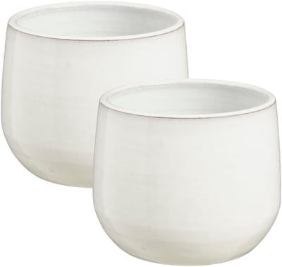 Mica Decorations bloempot / plantenpot Venice - 2x - ivoor wit - terracotta - D16 x H13 cm - effen