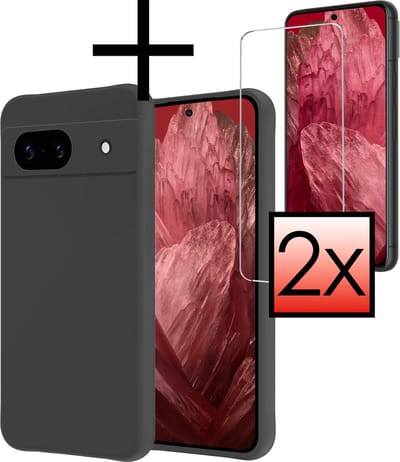 Hoesje - Met 2x Screenprotector - Geschikt voor Google Pixel 8a - Sterk & Shockproof - Back Cover - Siliconen Case - Telefoon Hoes - Zwart
