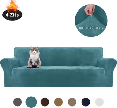 Livano Bankhoes - Bankbeschermer - Stretch - Sofa Cover - Fluweel - Turqoise - 4 Zits