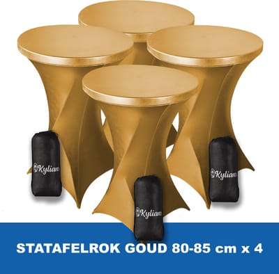 Statafelrok Goud x 4 – 2 jaar garantie met Opbergtas - ∅ 80-85 x 110 cm - Statafelhoes - Luxe Extra Dikke Stretch Sta Tafelrok voor Statafel – Kras- en Kreukvrije Hoes