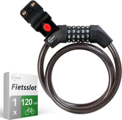 Spiraalslot met houder - Cijferslot Kabelslot - Fiets Beveiligen - 5-cijferig instelbaar - 120 cm lang - Zwart