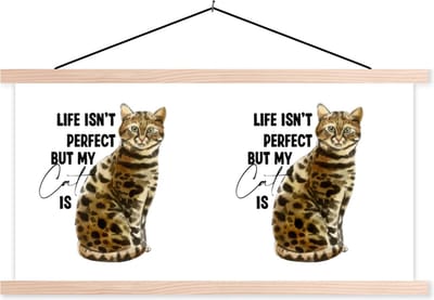 Posterhanger incl. Poster 120x60 cm - Schoolplaat - Katten - Life isn't perfect but my cat is - Spreuken - Quotes - Textielposter - Blanke latten