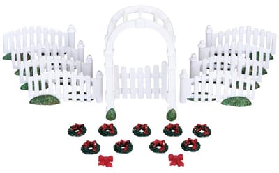 Lemax - Plastic Arbor & Picket Fences W/decorations -  Set Of 20 - Kersthuisjes & Kerstdorpen
