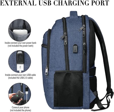 Famanu - Rugzak voor Mannen en Vrouwen, Schoolrugzak voor Jongens en Tieners, 15,6 inch Laptop Rugzak met USB-oplaadaansluiting voor Werk en School met Laptopvak en Anti-diefstaltas