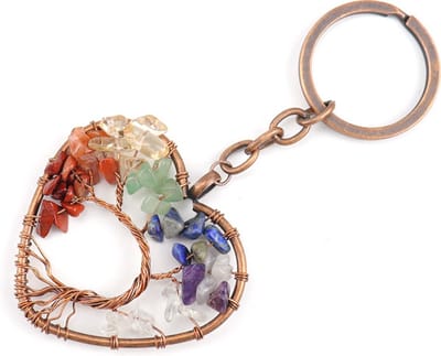 Bixorp Gems Edelsteen Hartje Levensboom Sleutelhanger - Edelstenen Sleutel Hanger - Roestvrij Staal / Stainless Steel