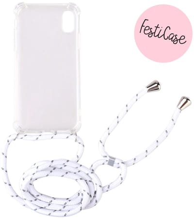 FESTICASE Hoesje Geschikt voor iPhone XR Telefoonhoesje met koord (Wit) TPU - Soft Case Hoesje - Transparant