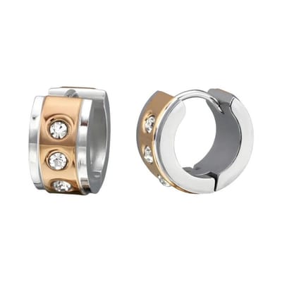 Aramat Jewels | Oorringen | Oorringen – Staal Huggies Zirkonia Bicolor (13mm) | | | |7mm | Staal | Volwassenen | Verkleurd niet