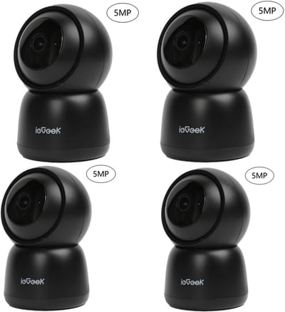 ieGeek Beveiligingscamera binnen - 5MP Ultra HD - Huisdiercamera met app - Beveiligingscamera's - Wifi Camera APP - Volgt beweging en geluidsdetectie - Bewakingscamera - 2.4/5 GHz - 4Stuks - Zwart