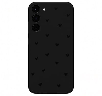 Mat zwart telefoon hoesje geschikt voor Samsung Galaxy S23 – backcover voor dames – zacht matte afwerking – hartjes design – flexibel kunststof hoesje