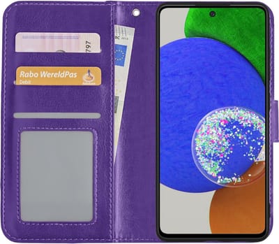 Hoes - Met Pasjeshouder - Geschikt voor Samsung Galaxy A52s 5G - Luxe Bookcase Portemonee - Flip Case - Kunstleer Book Case - Flipcase - Book Cover - Walletcase - PortemonneeHoes - Paars