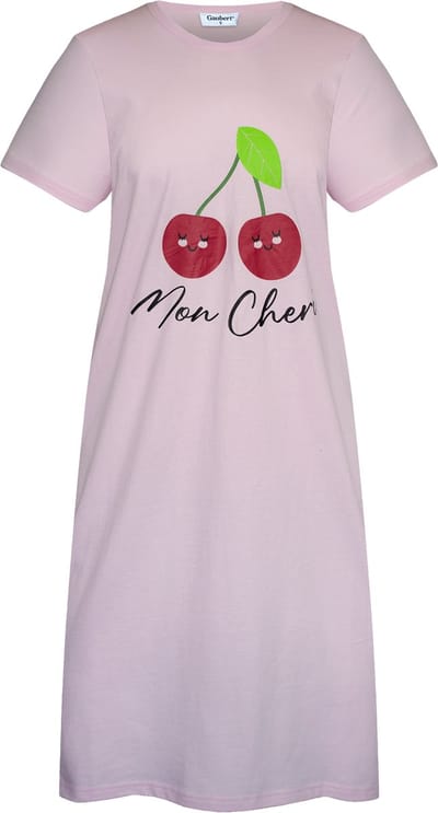 Gaubert Essential Dames Nachthemd Korte Mouw - Premium Gekamd Katoen - Mon Cheri - Roze - Maat S - GB-6819