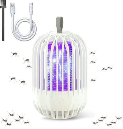 Muggenlamp, draagbare mini-vliegenverdelger, elektrische vliegen- en insectenverdelger, 360° UV-lamp, draagbare USB-voeding, 2-in-1 vliegenverdelger, nachtlampje voor thuis, slaapkamer, tuin, binnen en buiten (wit)
