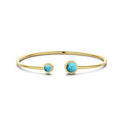 CO88 Collection 8CB-90902 Stalen Armband - Dames - Bangle - Turkoois - 4 en 6 mm Doorsnee - Armband - 58 x 49 mm - 2 mm Dikte - Staal - Goudkleurig
