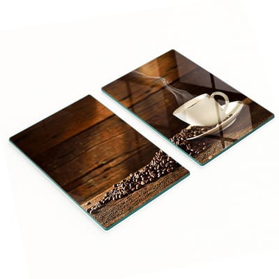 Glazen serveerplanken voor in de keuken met afbeelding van een koffiekopje, 2x40x52 cm