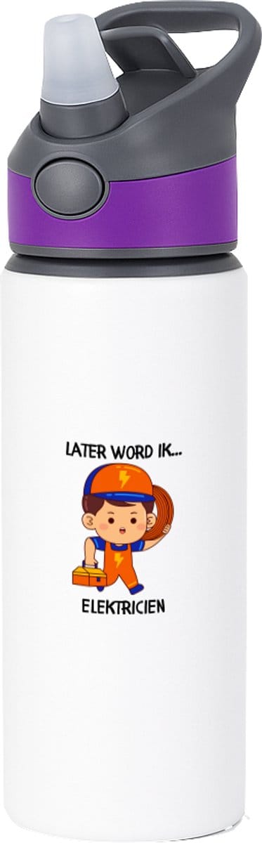 Hacebo® - Later word ik elektricien waterfles met rietje paars - Elektricien - De beste elektromonteur - Technicus - Elektrotechnisch ingenieur - water fles - 650ML