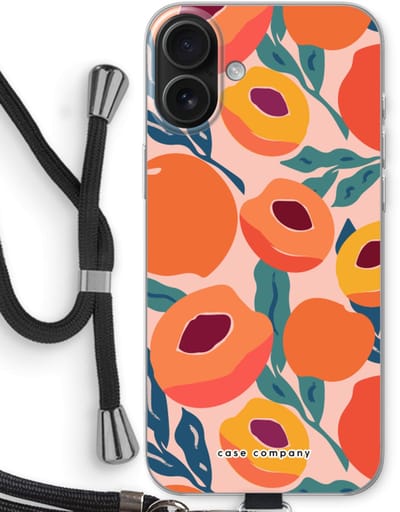 Case Company® - Hoesje met koord geschikt voor iPhone 16 Plus hoesje met Koord - Perzik - Telefoonhoesje met Zwart Koord - Bescherming aan alle Kanten en Over de Schermrand
