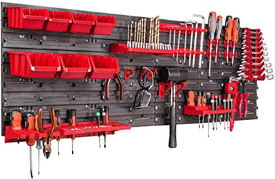 Wandopbergsysteem 115x39 cm met 7 opbergdozen en gereedschapshouders - Uitbreidbaar en Sterk