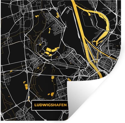 Muurstickers - Sticker Folie - Ludwigshafen Am Rhein - Goud - Plattegrond - Kaart - Stadskaart - Duitsland - 100x100 cm - Plakfolie - Muurstickers Kinderkamer - Zelfklevend Behang XXL - Zelfklevend behangpapier - Stickerfolie