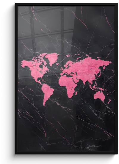 Poster in lijst - Fotolijst 80x120 cm - Posters - Wereldkaart - Roze - Marmer - Posterlijst zwart - Decoratie - Wanddecoratie woonkamer - Muurdecoratie slaapkamer
