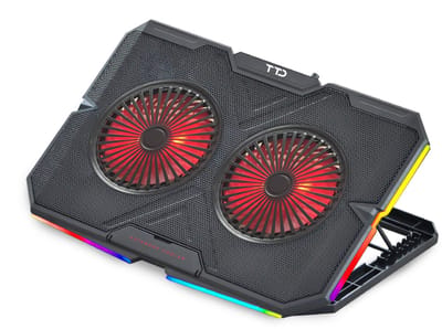 TTD Premium Laptop Cooler en Verstelbare Laptop Verhoger - Laptop Standaard Verstelbaar - Laptop Steun - Rotatiesnelheden tot boven de 2400 RPM - Gaming Laptop Cooling Pad - Tot 17 Inch - Extra USB-poort - Zwart