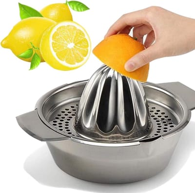 Citroenpers met kom - Sapcentrifuge handmatig - Vers sap maken - Roestvrij staal design - 16cm kom - Zilverkleurig
