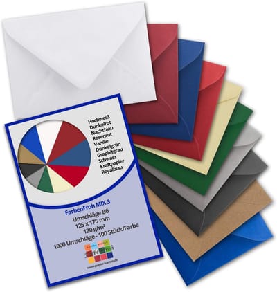 1000 Mix Kleuren Enveloppen DIN B6 (125x175mm) met Natte Sluiting voor Kaarten