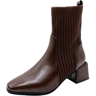 Britse Stijl Martin Skinny Korte Laarzen Lente En Herfst Nieuwe Hoge Hak Soklaarzen Enkellaarsjes Dikke Hak Damesschoenen 40 bruin