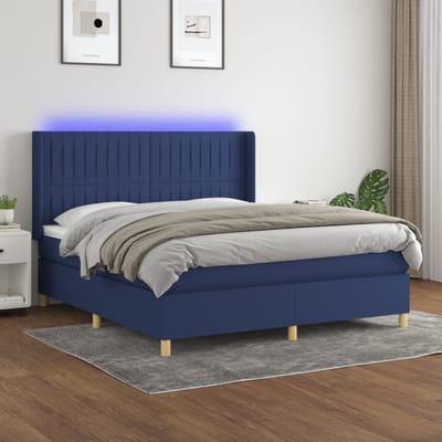 vidaXL - Boxspring - met - matras - en - LED - stof - blauw - 160x200 - cm
