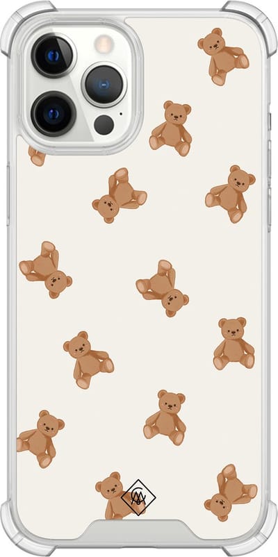 Casimoda® hoesje - Geschikt voor iPhone 12 Pro Max - Teddybeer - Shockproof case - Extra sterk - TPU/polycarbonaat - Bruin/beige, Transparant