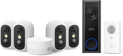 eufy Security eufyCam C35 4-Cam Kit, Wit, Draadloze Beveiligingscamera Voor Buiten en Binnen + eufy Video Doorbell C30 + Chime - Bundel
