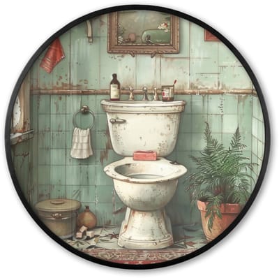 Poster in lijst Rond - Fotolijst 60x60 cm - Posters - Vintage - Toilet - Illustratie - Ronde posterlijst zwart - Decoratie - Wanddecoratie woonkamer - Muurdecoratie slaapkamer