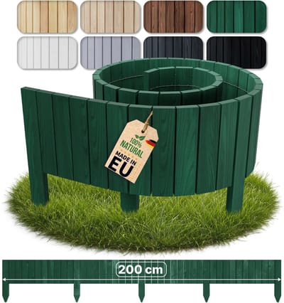 Floranica houten borderrand flexibel 10 x 200 cm donkergroen houten tuinhek palissade voor tuin rollborder