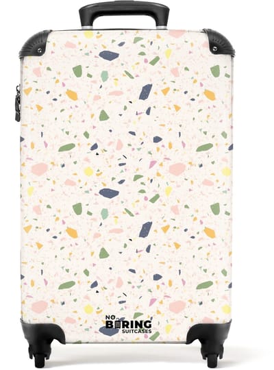NoBoringSuitcases.com - Koffer - Terrazzo patroon veelkleurig confetti - Past binnen 55x40x20 cm en 55x35x25 cm - Trolley handbagage - Valiezen met wieltjes volwassenen - Reiskoffer op wielen - Rolkoffer lichtgewicht