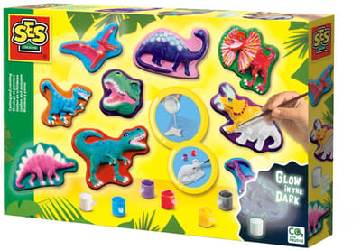 SES Creative - Gieten en Schilderen - Dino Fantasie - gips gieten - sneldrogend - inclusief gietmal, gips, spatel, glow in the dark verf en penseel - knutselen voor kinderen