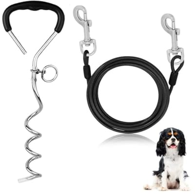 Robuuste grondanker voor honden en trampolines - 43 cm met sleeplijn en roestvrije bevestiging