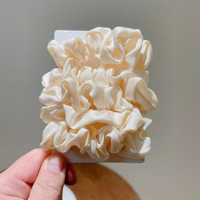 5 zachte haarelastiekjes van imitatiezijde voor vrouwen, perfect voor dagelijks gebruik en geschikt voor krullend, fijn, dik en dun haar. beige