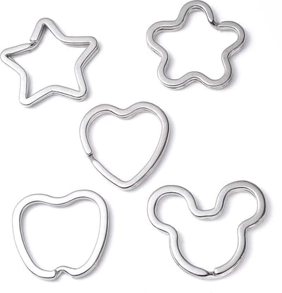 DW4Trading Sleutelringen - 28 mm Platte Uitvoering - Meerdere Vormen - Zilverkleurig - Set van 5 Stuks