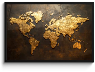 Poster in lijst - Fotolijst 90x60 cm - Posters - Wereldkaart - Goud - Roest - Posterlijst zwart - Decoratie - Wanddecoratie woonkamer - Muurdecoratie slaapkamer