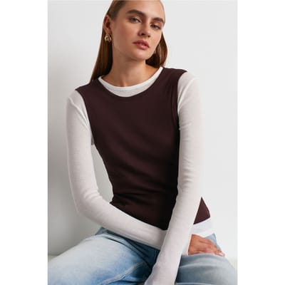 Aangesloten Katoenen Crew Neck Lange Mouw Blouse