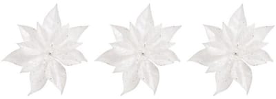 Cosy & Trendy Kerstboomversiering - 3x - bloem - op clip - witte kerstster - 18 cm