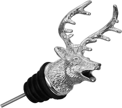 Wijnbeluchter Hertenkop - Flessentuit Schenker - Wijn Serveren - Uniek Hertenontwerp - 9 x 4 x 1 cm - Zilver