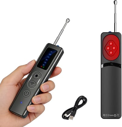Spionage-detector voor verborgen camera's, oplaadbaar via Type-C, AI-gestuurd anti-spionageapparaat met GPS-tracker en afluisterapparatuurdetector, draagbare RF-signaalscanner met intrekbare antenne en lampje voor privacy en veiligheid.