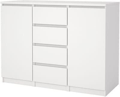 Naia dressoir 2 deuren 4 lades wit.