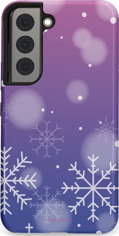 Casetastic hoesje geschikt voor Samsung Galaxy S22 - Dubbellaagse bescherming - Winter Sneeuw Paarse Roze Gloed - Fashion Case - Lavendel