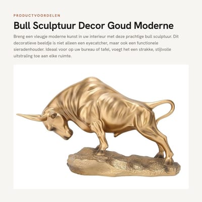 Dailygoods- Bull Sculptuur Goud - Dierenbeelden - Dieren Beeldjes - Abstracte Sculptuur - Feng Shui Beeldje - Sieraden Houder - Dierenbeeld