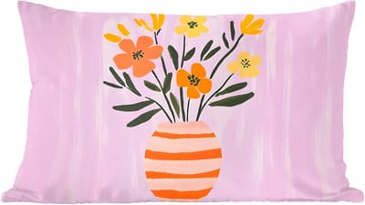 Sierkussens - Kussentjes Woonkamer - 60x40 cm - Vaas - Gestreept - Bloemen - Oranje